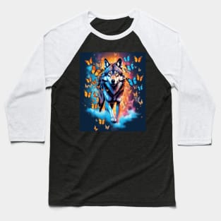 Wolf Stepping Through A Smoky Swirl Of Butterflies Baseball T-Shirt